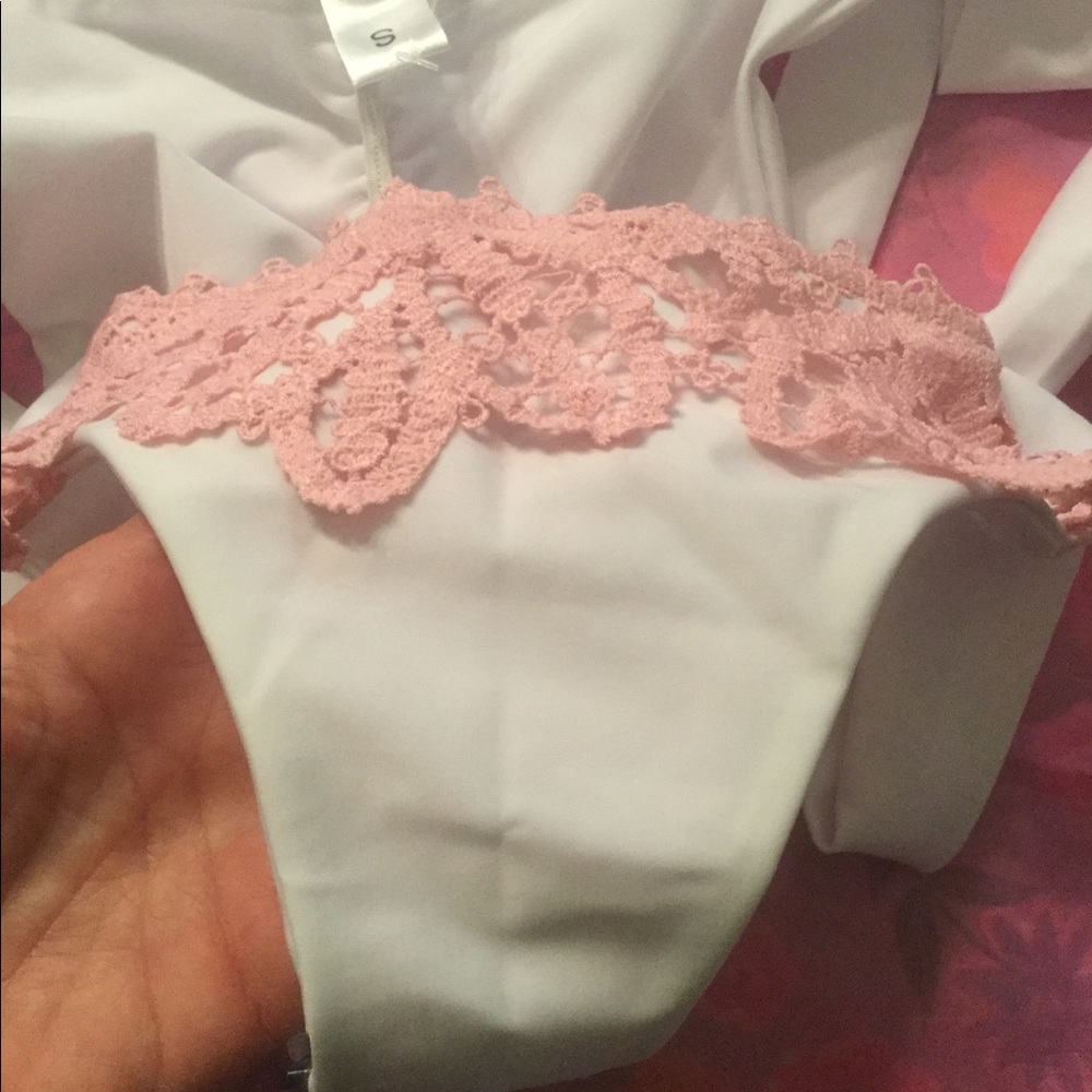 LAST 1💗HOT SEXY WHITE TIE BIKINI WITH PINK LACE - Picture 7 of 8